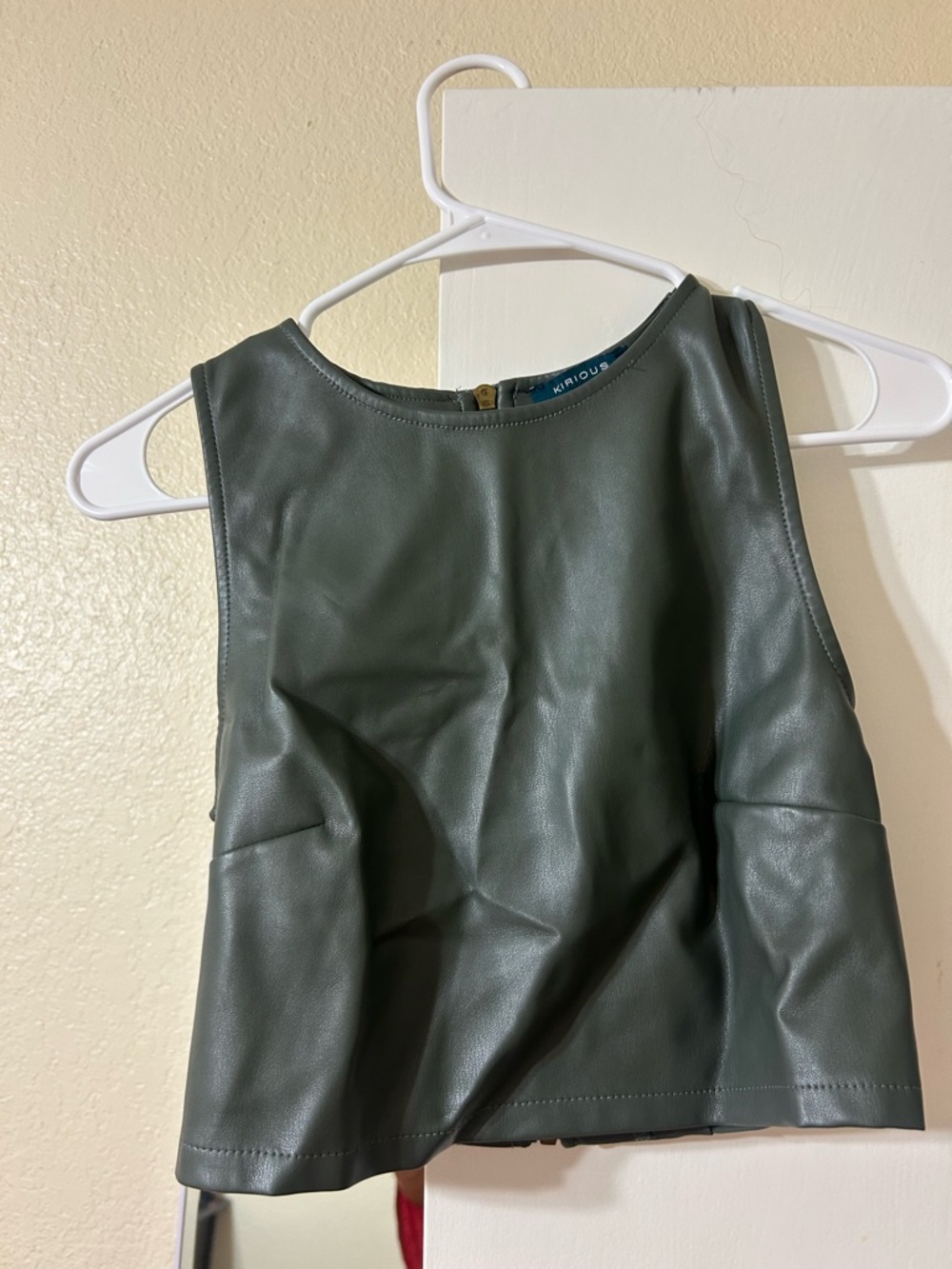 Faux Leather Cropped Tank Top in Deep Green